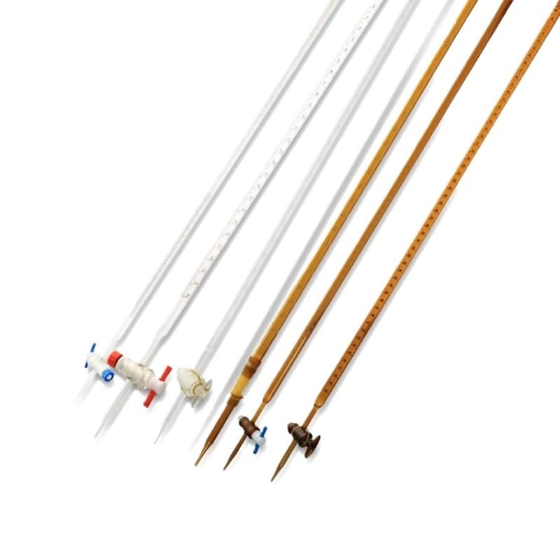 Bürette aus Borosilikatglas Klasse A 10ml 25ml 50ml – Graduierte Labortitration mit PTFE-Hahn, Klar/Bernstein(Brown PTFE 10ml)