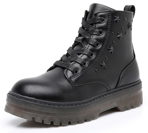 Apakowa Girls Combat Boots Girls Ankle Booties Lace Up With Side Zipper (Toddler/Little Kid/Big Kid)