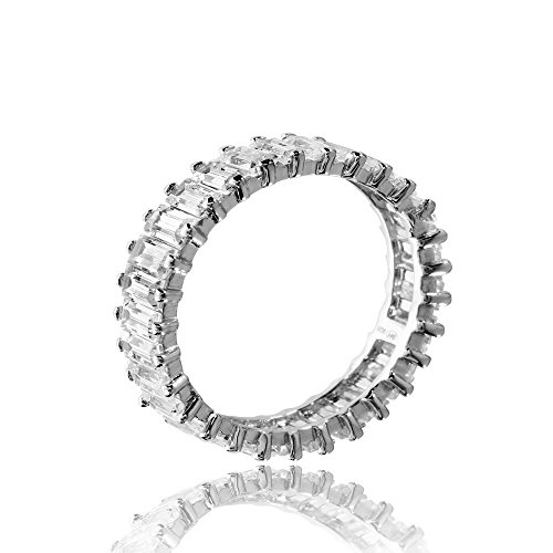 Closeoutwarehouse Sideways Baguette Clear Cubic Zirconia Eternity Band Ring Rhodium Plated Sterling Silver Size 8 #TOP1