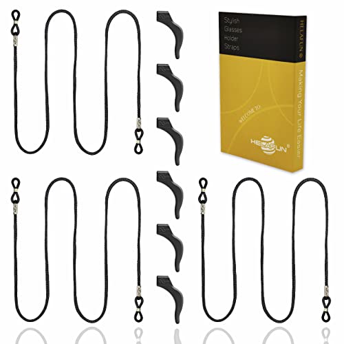 HELAFUN - 3 Cordones Para Gafas, Cordón Gafas de Lectura y de Sol, Incluye 6 Retenedores de Gafas Cover