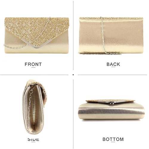 Image of Queena Womens Shiny Glitter Evening Clutch Envelope Handbag Chain Purse for Wedding Party Prom Gift for Mom Wife Girlfriend
