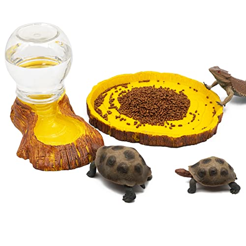 MOGOULUA Juego de 2 Comederos para Reptiles Bebedero Automático para Tortugas Cuenco de Agua para Lagartos con Botella Dispensador de Agua para Anfibios Lagartos y Tortugas Cover
