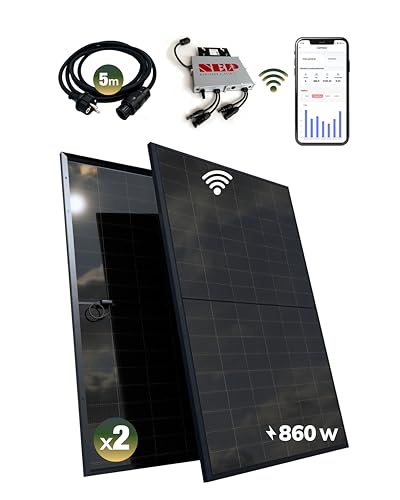 ESUNRA Create your Energy - Balkonkraftwerk 600 / 800W - Plug & Play - 2 bifaziale 430W Solarpaneele - ALL BLACK - TOPCon - Mikrowechselrichter NEP - 5m Kabel - Überwachungs-App