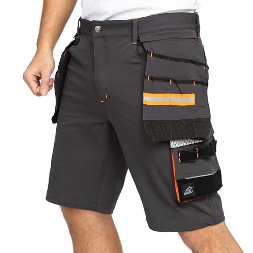 BWOLF Vector Kurze Arbeitshose Herren – Robuste & Flexible Arbeitsshorts aus 90 % Nylon, 10 % Elasthan – Leicht, Dehnbar, mit Taschen (DE/NL/SE/PL, Alphanumerisch, XL, Regular, Regular, Grau)