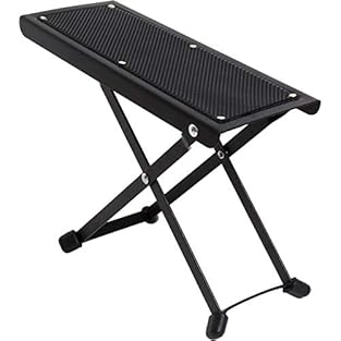 The guitar foot stool size: 25.5cm/10" x 10cm/3.9" x 1.8cm/0.71" when folded. 5 x adjustable height levels from 11.5cm/4.5" to 29cm/11.4" max). Weight 560g/19.8oz The music footstool has five adjustable height levels according to your personal comfor...
