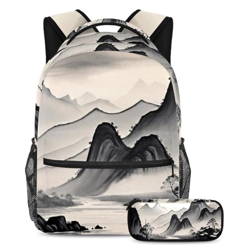 Sac à dos et trousse à crayons peinture à l'encre multicolore pour étudiants