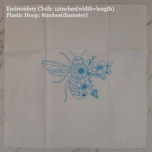 Image of Esffaci Embroidery Starter Kit for Adult Beginner with Bee Pattern Hand Embroidery Set with Embroidery Cloth Hoop Needle Threader Embroidery Floss and Instruction