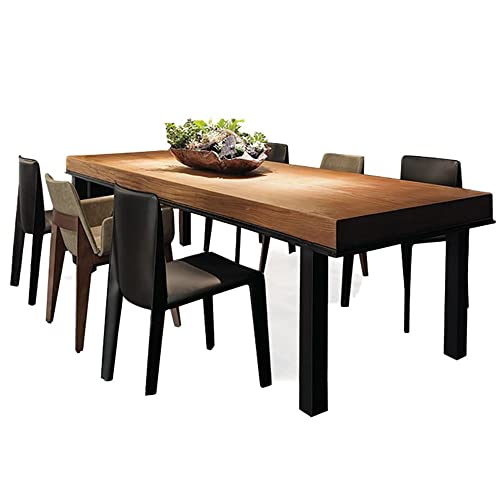 Niuyao Industrial Wood Rectangle Dining Table Solid Wood Dining Table Pine Tabletop Furniture With 4 Black Metal Legs Pedestal In For Dining Room Kitchen -94.5" L X 39.5" W X 29.5" H #TOP7