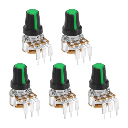 sourcing map 5Pcs 10K Ohm Rotary Potentiometer, WH148 3 Pin Single Turn Linear Taper Variable Resistor Potentiometers with Switch for Inverter Speed Regulation, Black Green