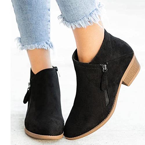 Ankle Boots for Women Low Heel Pointed Toe Arch Support Boots Side Zipper Vintage Faux Leather Damping Shoes Flat Heel Casual Walking Short Booties4