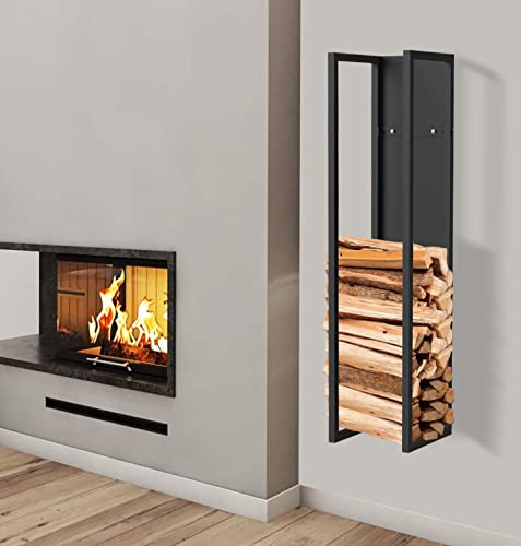 DanDiBo Kaminholzregal Innen Metall Schwarz Kaminholzständer 100 cm mit Rückwand an der Wand Hängend 96357 Holzkorb Kaminholzhalter Holzregal (Höhe 100 cm)-3