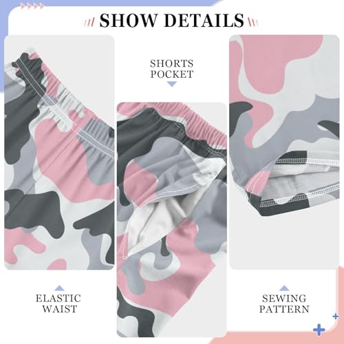 ZZXXB Pink Grey Camouflage Boys Long Pants Soft Trousers Elastic Waist Kids Lounge Bottoms with Pockets S-XL4