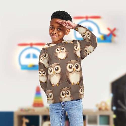 JUNZAN Cute Cartoon Owls Brown Little Girls Hoodie Sweatshirt Crewneck Kids Pullover Hoodie Athletic 4T4