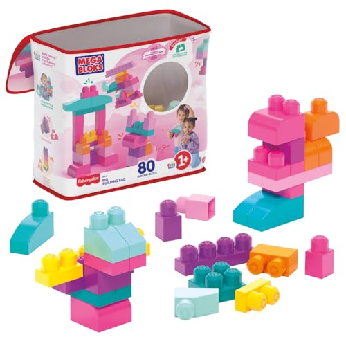 MEGA Bloks DCH62 - Bausteinebeutel, groß 80 Teile, pink, Spielzeug ab 1 Jahr