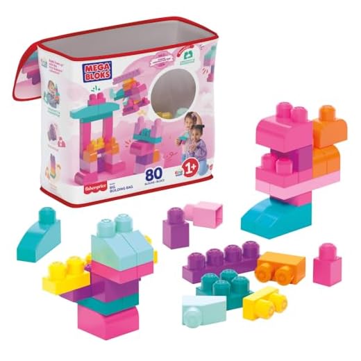 Mega Bloks DCH62 - Bausteinebeutel Groß mit 80 Bausteine, pinkfarben