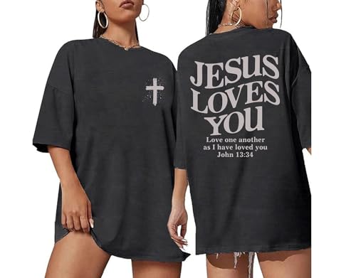 Christian Shirts for Women Oversized Jesus Shirt Faith Graphic Religious Sayings Tee Shirt Drop Shoulder Tops
