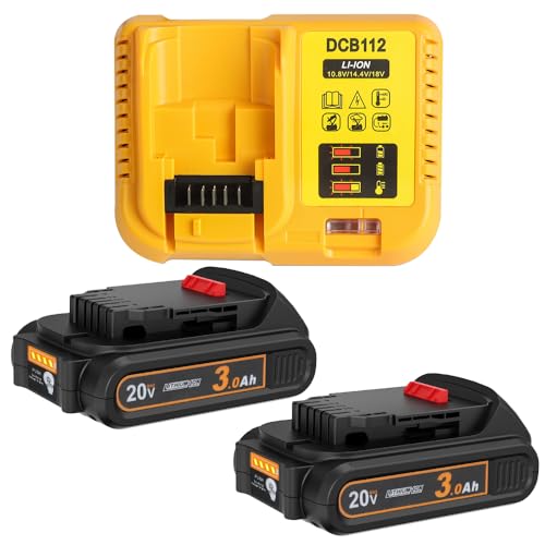TENMOER 2-Pack 3.0Ah Compatible with Dewalt 20V Max Battery Charger Kit