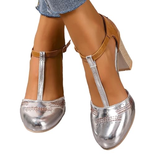 Escarpins Femme Petit Talon, Confortable Et Elegante Ballerines Femme Cuir, Sandales Ballerines pour Mariage Argenté, Espadrille, Été Sexy Heels Dance Shoes Escarpin