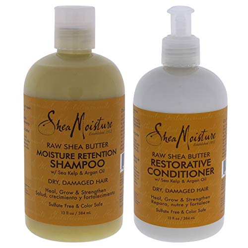 Raw Shea Butter Moisture Retention Shampoo Duo by Shea Moisture for Unisex - 13 oz Shampoo and Restorative Conditioner