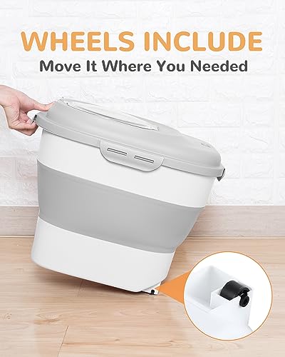 DDMOMMY 30-35 Lbs Dog Food Storage Container Collapsible Dog Food Container with Airtight Lids, Wheels, Scoop and 2pcs Food Storage Containers, Large Pet food storage for Dog, Cat - Thumbnail 6