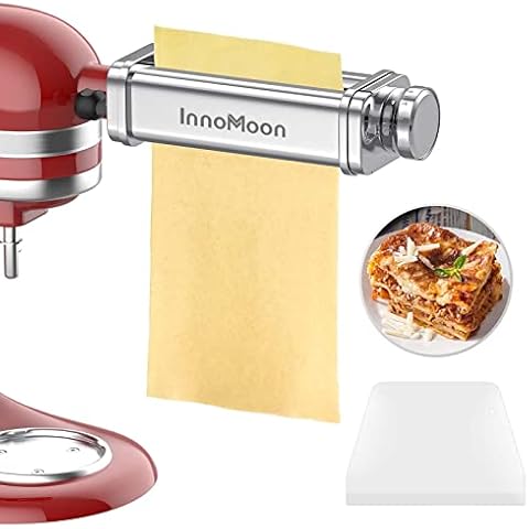 Pasta Roller Attachment for KitchenAid Stand Mixers, Stainless Steel Pasta Sheet Maker Accessory plus Dough Scraper as Gift Cover