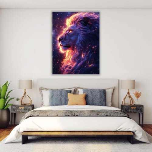 Cuadros decorativos de león morado para transformar el salón con arte moderno de lienzo 4