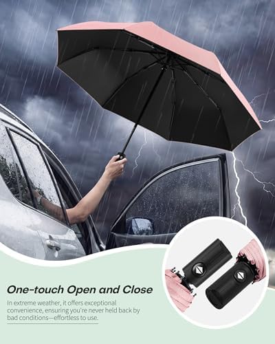 HIPPIH Compact Travel Umbrella for Rain - Windproof Automatic Umbrellas, UV Umbrella for Sun Protection with Black Anti-UV Coating, Portable Small Umbrellas for Backpack, Car, Walking, Kids, Women - 2