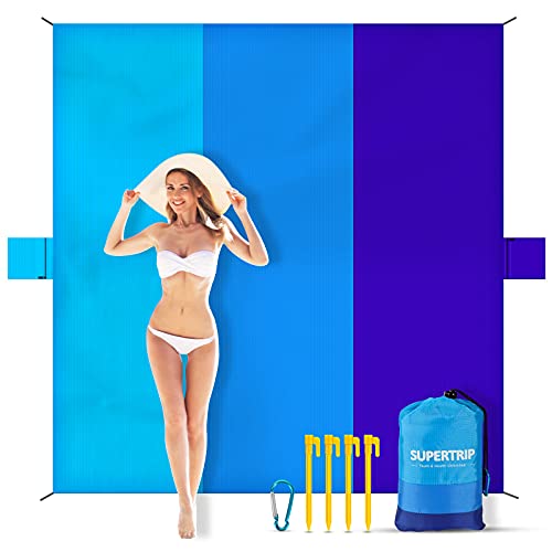 Supertrip Manta de playa a prueba de arena, accesorios de camping, manta de playa de arena para 4 a 7 adultos y niños, 79x83 pulgadas, tapete a prueba de arena para viajes, camping Cover