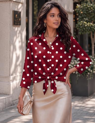Image of Zeagoo Womens Satin Blouses Button Down Shirts 3 /4 Sleeve Dressy Tops S-2XL