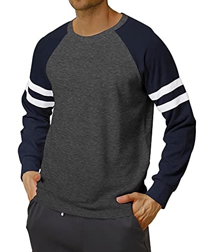 Long Sleeve Shirts for Men Casual Color Block Sweatshirts Crewneck Navy Blue M