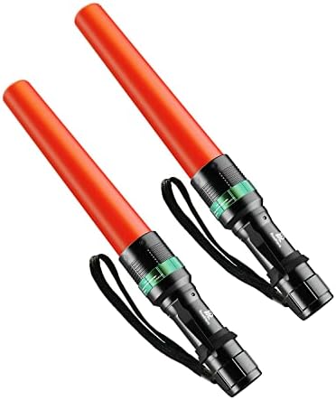 RoadHero 11 Inch Traffic Wand LED Flashlight with 5 Flashing Modes, 2 Pack