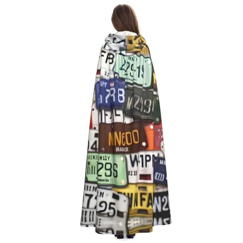 Cape à capuche imprimé plaque d'immatriculation poncho graphique de mi-saison unisexe