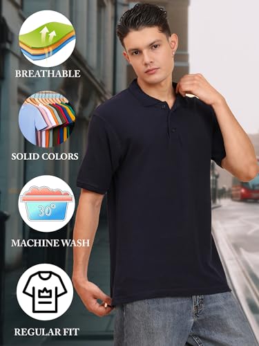 Image of Men's 100% Cotton Polo T-Shirt - Solid Plain Short Sleeve Tee with Classic Collar for Everyday Casual & Smart Wear
