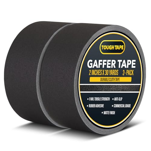 Matte Black Gaffers Tape 2 Inch x 30 Yards - Professional Grade, Weather &amp; Water Resistant, Durable No Residue Gaff Tape - Easy Tear Grip for Cable, Floors &amp; AV Gear (2Pack)