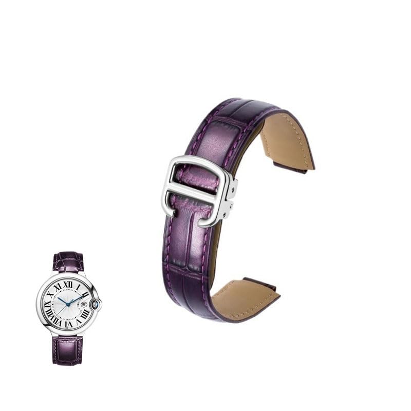 Bracelet montre convexe cuir violet anti-chute grâce à sa boucle déployante