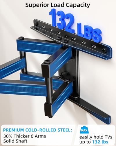 Image of HOME VISION Full Motion TV Mount Soundbar Bundle for 26-70 inch TVs, 132 lbs | ±60 Swivel & Tilt, 6 Articulating Arms, Soundbar Moves with TV, Fits 8 inch /12 inch /16 inch Studs, Max VESA 400x400