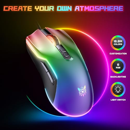 Mouse para jogos com fio, mouse para jogos RGB, 12800 DPI programável, ergonômico, mouse para jogos