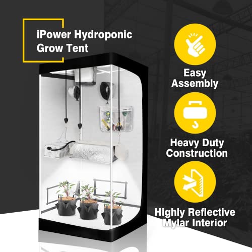 Ipower Gltentxs3 Grow Tent With Reflective Mylar 32" X 32" X 63" Indoor Hydroponic Water-Resistant Complete System, Black #TOP5