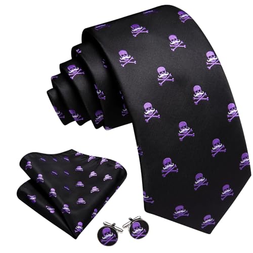Image of Barry.Wang Man Tie Sets Skull Ties Animal Extra Long Necktie Silk Woven Handkerchief Cufflinks Festival Party Gift
