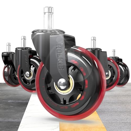 HOLKIE Ruedas reemplazo sillas oficina goma 11 x 22 mm Rojo para pisos de madera y alfombras Set de 5 Ruedas tipo patineta resistentes para reemplazar alfombrillas