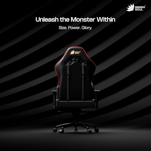 Image of Green Soul Monster Ultimate Series T | Multi-Functional Ergonomic Gaming & Office Chair | Premium Spandex & PU Leather Fabric | Adjustable Neck, Lumbar Pillow | 4D Adjustable Armrests (Black Red)