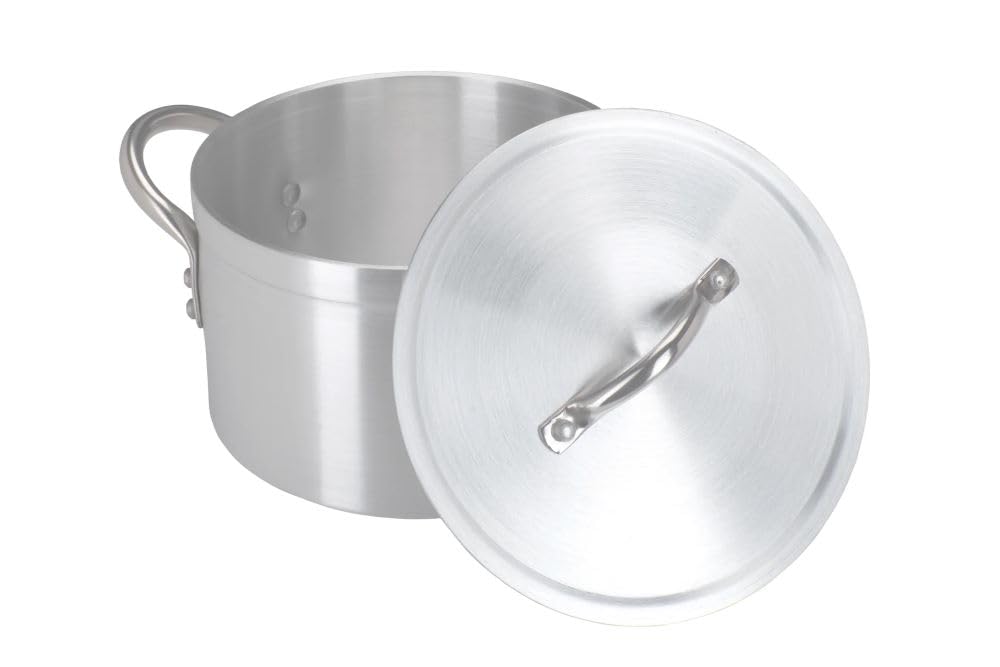 Chefest Heavy Duty Aluminium Boiling Pot with Lid | 4L–65L Cooking Stock Pot | Ground Base Cookware for Home, Outdoor, Catering & Commercial Use by Chefline (45cm (49.0 Litre))