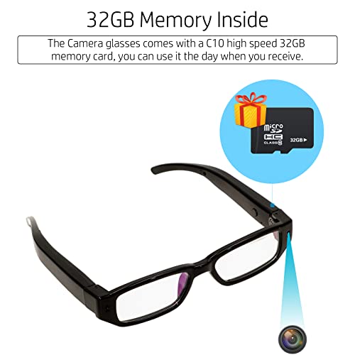 Fueiyita Camera Glasses Spy Camera Glasses Video Glasses Hd 1080P Eyewear Video Recording Camera For Meeting, Travel, Sports, Built-In 32G Memory Card No Bluetooth Or Wifi… #TOP2