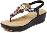  Plateau Sandalen Damen Sandaletten mit Keilabsatz Espadrille Sommer Leder Offene Bohemia Zehentrenner Sandalen Römersandalen Boho Schuhe Casual Strand
