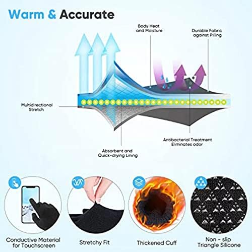 Winter Gloves for Women and Men Touchscreen -Windproof warm elastic cuff - Thermal soft warm lining - Knit stretchy material - Anti-Slip Triangle Silicone Design, Black, One Size