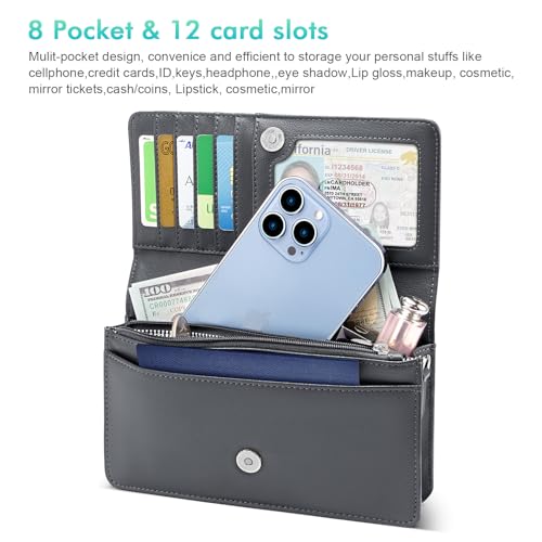 nuoku Small Crossbody Bags for Women, Mini Cell Phone Purse, Removable Rfid Blocking Card Holder, Your Gray Quilted2