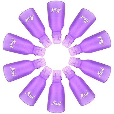 Benbilry Nail Polish Remover Clips, 10 Pcs Reusable Soak Off Gel Plastic Nail Art Soak Off Clip Caps UV Gel Polish Removal (Purple) Cover
