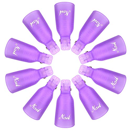 Benbilry Nail Polish Remover Clips, 10 Pcs Reusable Soak Off Gel Plastic Nail Art Soak Off Clip Caps Uv Gel Polish Removal (Purple) #TOP7
