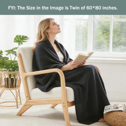 Image of EMME Muslin Blankets for Adults Throw Blanket for Couch Breathable Gauze Soft Lightweight Airy Black King 108 inch x 90 inch