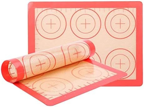 YORLFE Mat Set-2 Pack Non Stick Silicon Liner for Bake Pans & Rolling with Measurements Heat Resistant Sheets for Macaroon/Pastry/Cookie, 12" x 9", Red